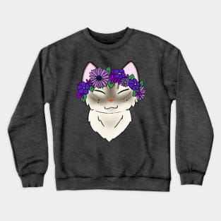 Purple Flower Crown Kitty Crewneck Sweatshirt